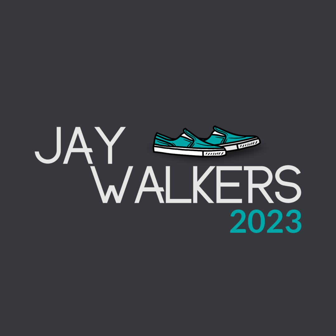 Grey background with the text Jay Walkers 2023 written in white and teal.